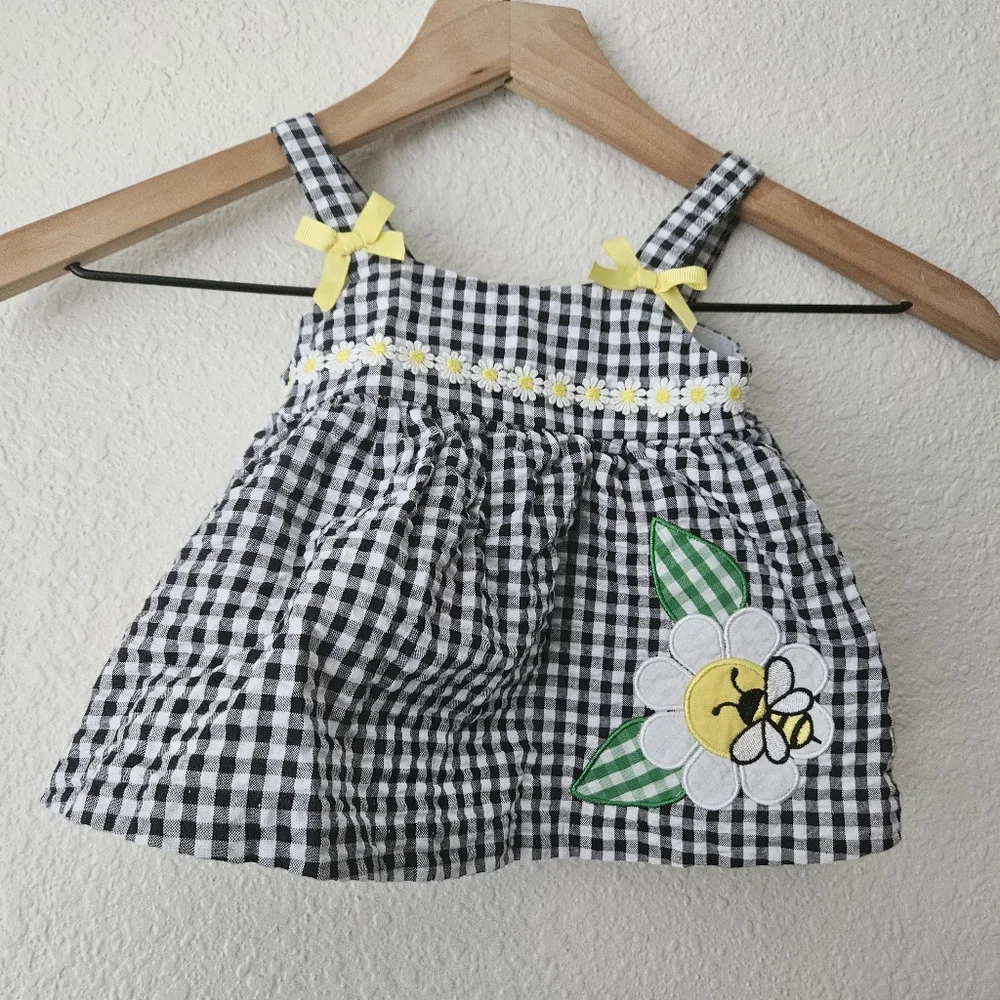 bonnie baby gingham bumblee dress, 3 - 6 months